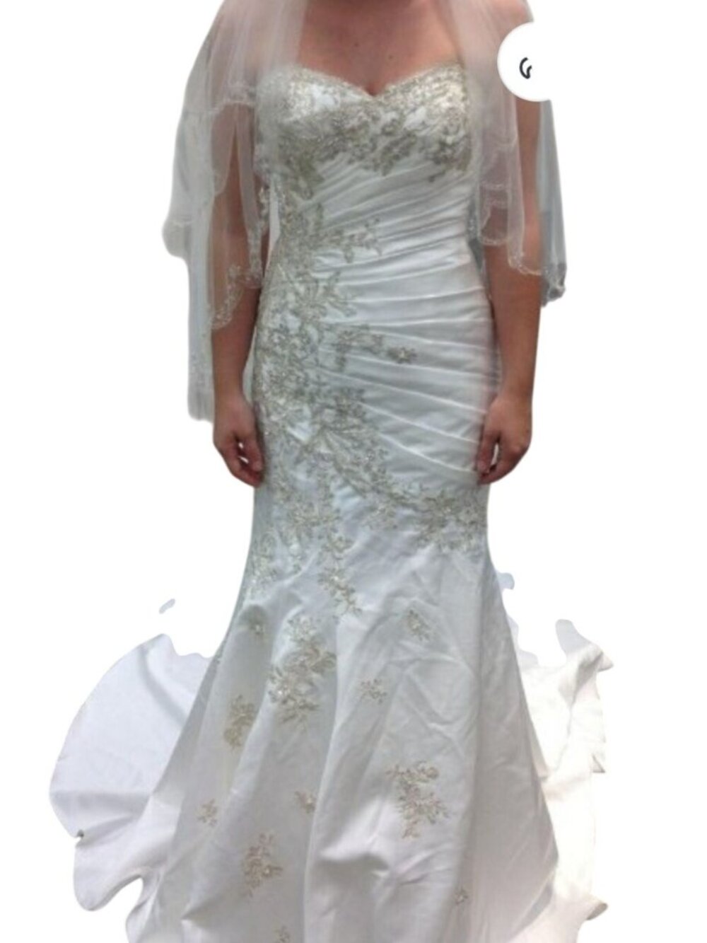 David's Bridal Collection Beaded Satin Ruched Lace Up Back Wedding Gown Size 10